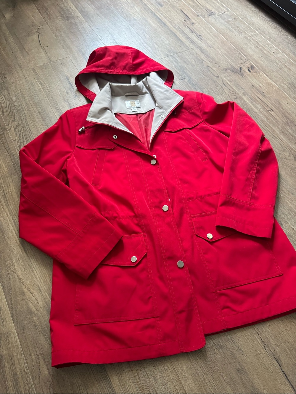 Gallery Red Hooded Rain Utility Jacket Size XL